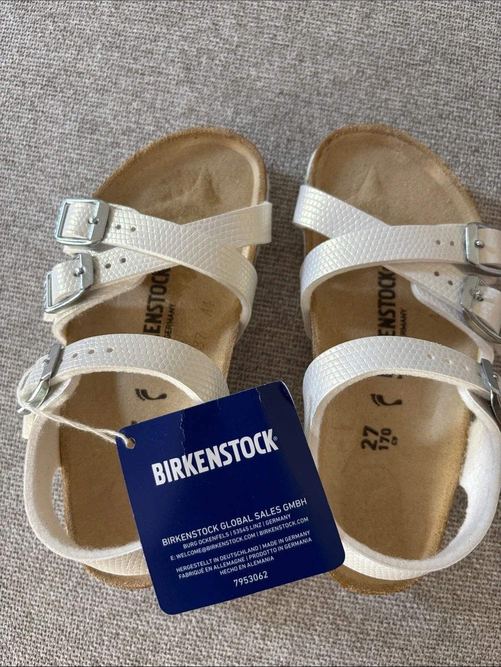 Birkenstock Kids White Mayari Double-Strap Silver Buckle Sandals Size 27